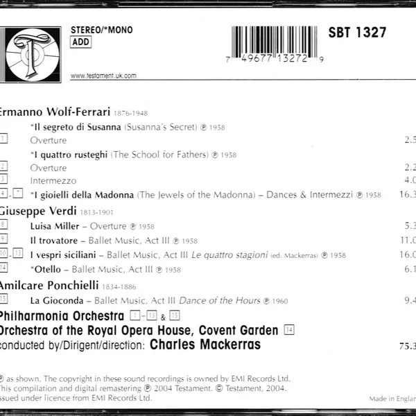 Charles Mackerras Conducts Wolf-Ferrari, Verdi & Ponchielli