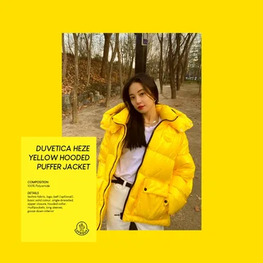 Duvetica Heze Yellow Hooded Puffer Jacket