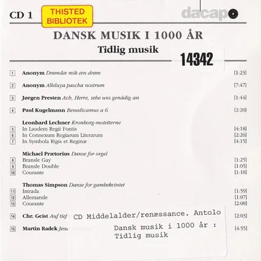 Dansk musik i 1000 år – Tidlig musik by Various Artists - album cover