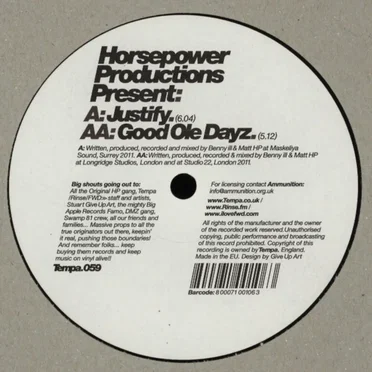 Justify / Good Ole Dayz by Horsepower Productions - album cover