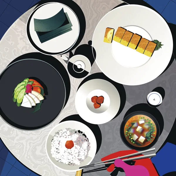 ごはん味噌汁海苔お漬物卵焼き feat. 梅干し