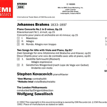 Piano Concerto no. 1 / Two Songs, op. 91