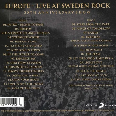 Live at Sweden Rock: 30th Anniversary Show by Europe - album cover