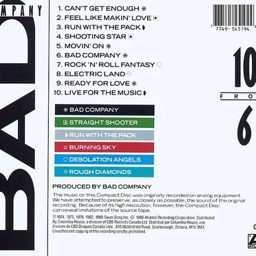 10 From 6 by Bad Company - album cover