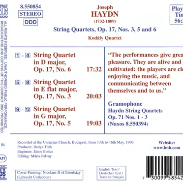 String Quartets: Op. 17, nos. 3, 5 and 6