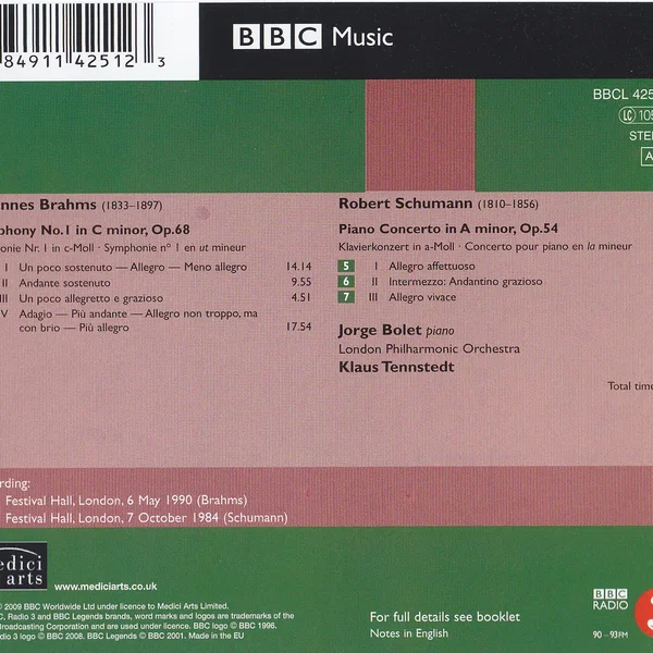 Brahms: Symphony no. 1 in C minor / Schumann: Piano Concerto in A minor