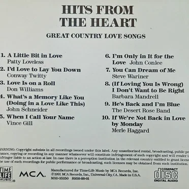 Hits From The Heart Great Country Love Songs by Various Artists - album cover