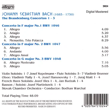 Brandenburg Concertos No. 1, 2 & 3