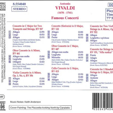 Famous Concerti for Two Trumpets, Oboe, Violins, Cello, Mandolins