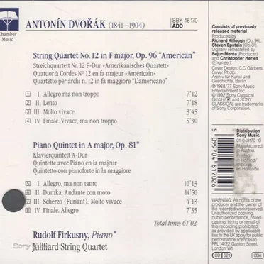 String Quartet no. 12 in F, op. 96 "American" / Piano Quintet in A, op. 81