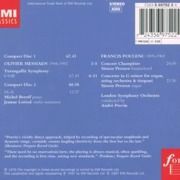Messiaen: Turangalîla Symphony / Poulenc: Concert champêtre / Concerto in G