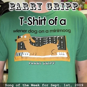 T-Shirt of a Wiener Dog on a Minimoog