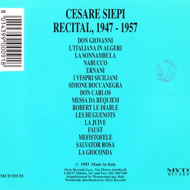 Cesare Siepi: Recital 1947 – 1957