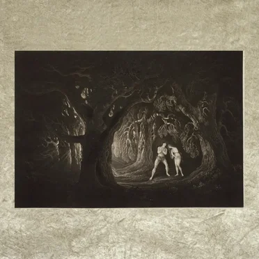 Adam and Eve emerge from the trees