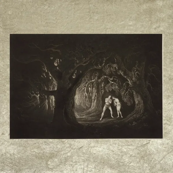 Adam and Eve emerge from the trees