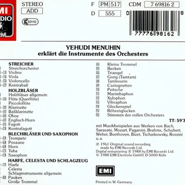 Yehudi Menuhin erklärt die Instrumente des Orchesters