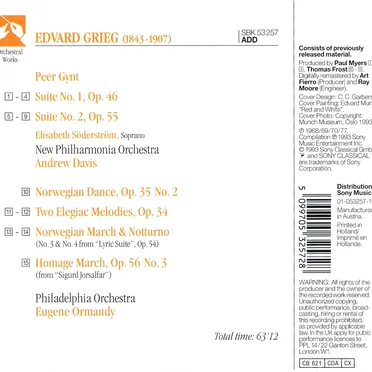 Peer Gynt Suites No. 1 & No. 2 / Norwegian Dance No. 2 / Elegiac Melodies / Norwegian March & Nutturno / Homage March