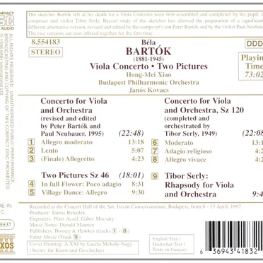 Bartók: Viola Concerto / Two Pictures / Serly: Rhapsody for Viola and Orchestra