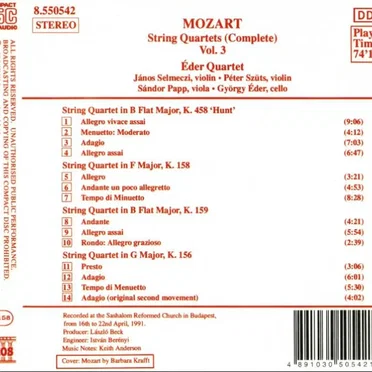 String Quartets (Complete), Vol. 3: K. 156 / K. 158 / K. 159 / K. 458