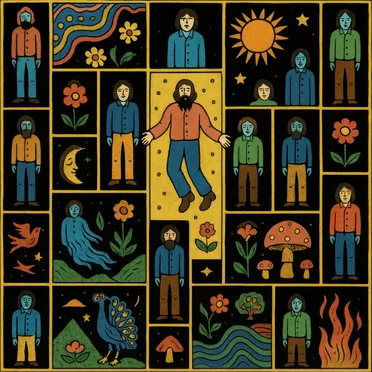 Sun, Moon, Mushroom, Man