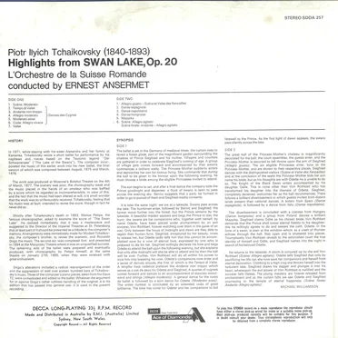 Highlights from Swan Lake Op. 20 (L'Orchestre de la Suisse Romande feat. conductor: Ernest Ansermet)
