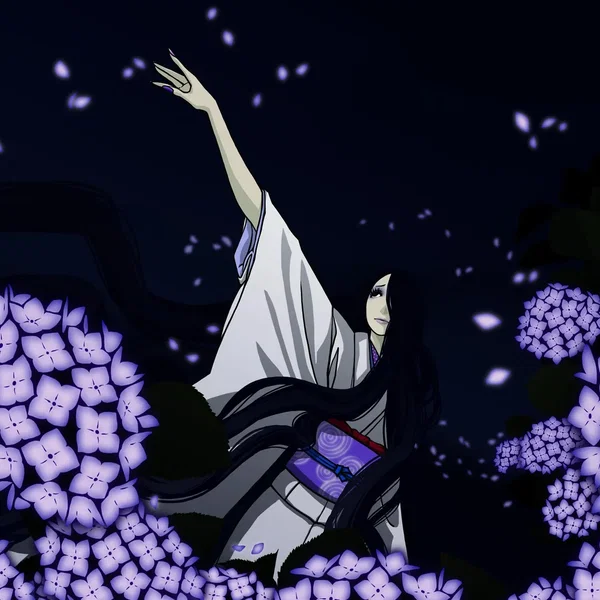 月に斑雲 紫陽花に雨