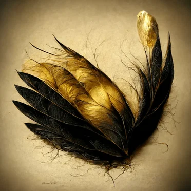 Golden Feathers Burrow Into a Velvet Glove That Was Once Soft, but With Time Has Been Hardened
