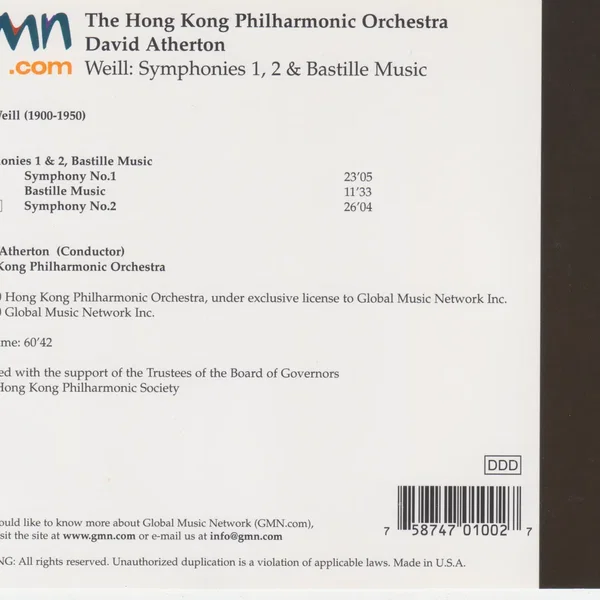Weil: Symphonies 1, 2 & Bastille Music
