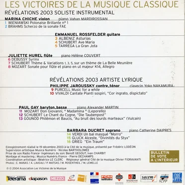Les victoires de la musique classique : Révélations 2003 soliste instrumental by Various Artists - album cover