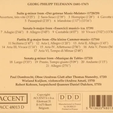 Telemann - Suite in G minor from "Getreue Music-Meister"; Sonata in B major from "Esserzicii musici"; Partita II in G major from "Die kleine Cammer-Music"; Sonata in G minor from "Music de Table"