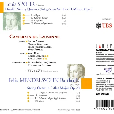 Spohr: Double String Quartet no. 1, op. 65; Mendelssohn: String Octet, op. 20