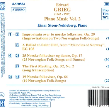 Piano Music, Volume 2: Improvisations on 2 Norwegian Folk-Songs / 25 Norwegian Folk-Songs and Dances / 19 Norwegian Folk-Songs / A Ballad to Saint Olaf / The First Meeting