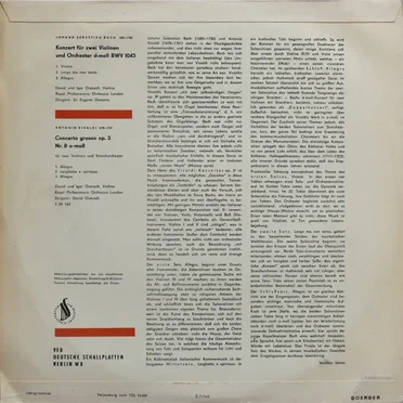 Bach: Konzert für zwei Violinen und Orchester d-moll BWV 1043 / Vivaldi: Concerto grosso op. 3 Nr. 8 a-moll