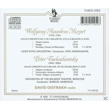 Mozart: Violin Concerto no. 5 in A major, K. 219 / Tchaikovsky: Violin Concerto in D major, op. 35
