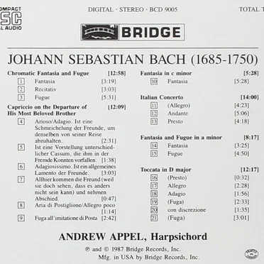 Johann Sebastian Bach, 3 Fantasias, Toccata, Capriccio, Italian Concerto