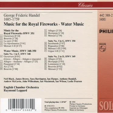Music for the Royal Fireworks / Water Music