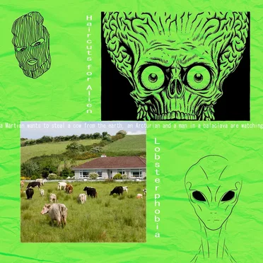 a Martian wants to steal a cow from the earth, an Arcturian and a man in a balaclava are watching
