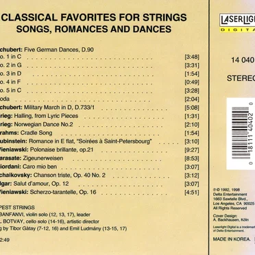 Classical Favorites for Strings: Songs, Romances & Dances