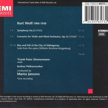 Weill: Symphonie no. 2 / Violin Concerto / Mahagonny-Suite