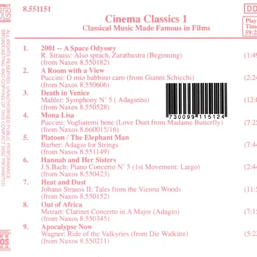 Cinema Classics 1: Classical Music Made Famous in Films by Various Artists - album cover