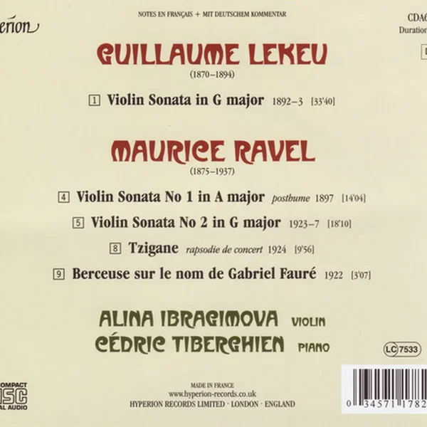 Ravel: Complete Music for Violin & Piano / Lekeu: Sonata