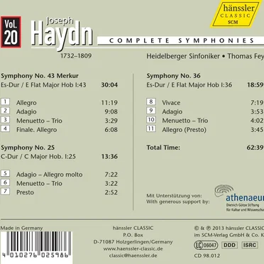 Complete Symphonies Volume 20, Symphonies 43, 25 & 36
