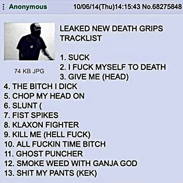 NEW LEAKED DEATH GRIPS TRACKLIST 2014