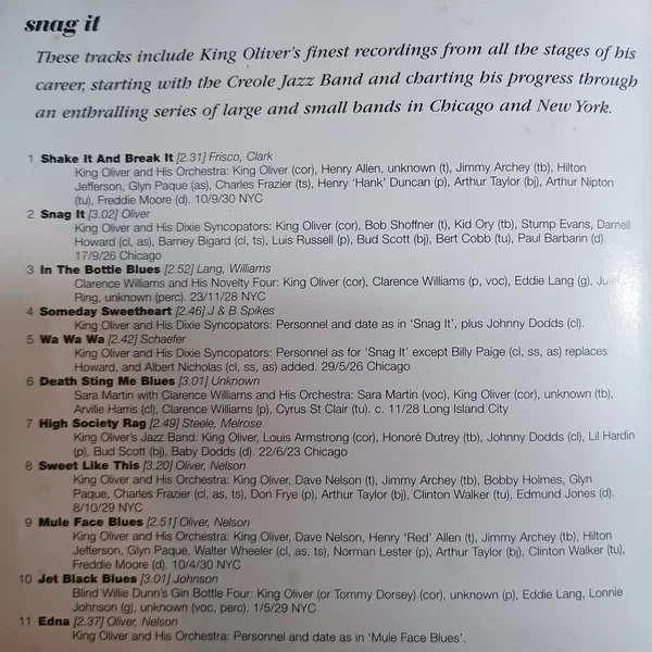 Jazz Greats, Volume 20: King Oliver: Snag It