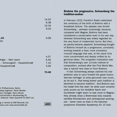 Brahms: Piano Quartet no. 1 / Accompanying Music to a Film Scene / Chamber Symphony no. 1