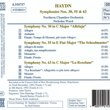 Symphonies, Vol. 10: No. 30 "Alleluja" / No. 55 "The Schoolmaster" / No. 63 "La Roxelane"