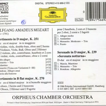 Serenata Notturna K. 239 / Divertimenti K. 251 & K. 270