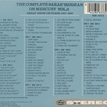 The Complete Sarah Vaughan on Mercury, Volume 3: Great Show on Stage: 1957-1959
