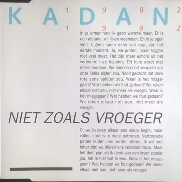 Niet zoals vroeger