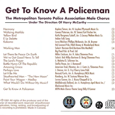 Get To Know A Policeman by The Metropolitan Toronto Police Association Male Chorus - album cover